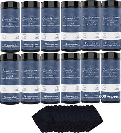 Swanky Shoe Cleaner Wipes - Leather and Sneaker Cleaner, Removes Dirt, Grime and Stains, Quick & Easy Shoe Sole and Boot Cleaning Wipes, Essential Shoe Cleaning Supplies - Canister, 600 Count