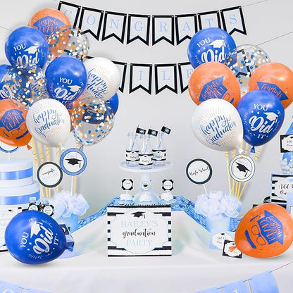 OuMuaMua 75Pcs Graduation Party Decorations Balloons Set - 12 Inch Congrats Grad Navy Blue Orange White Confetti Latex Balloons for Class of 2026 Graduation Birthday Party Decor Supplies
