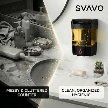 SVAVO Automatic Soap Dispenser Type-C Rechargeable - Commercial Wall Mount Hand Soap Dispenser for Restaurant, Kitchen & Bathroom, Electric Soap Pump for Office, 21 fl.oz for Liquid Soap, Black