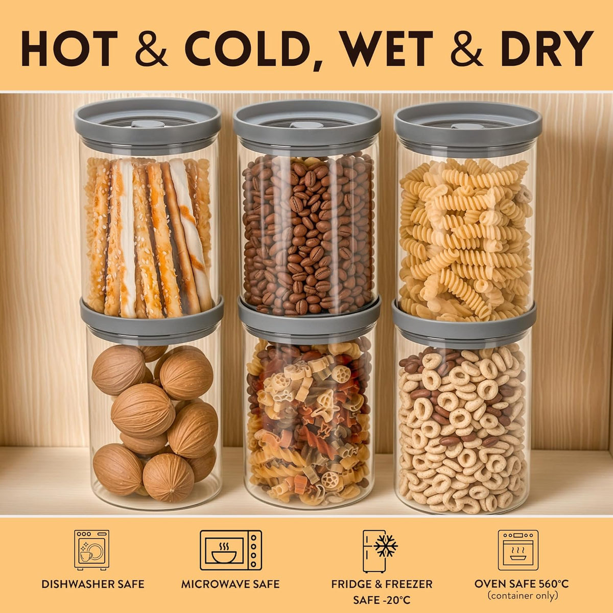 Glass Airtight Canisters with Silicone and Glass Lids – BPA-Free Borosilicate Containers for Food Prep, Storage, Wet or Dry Food Jars for Rice, Tea