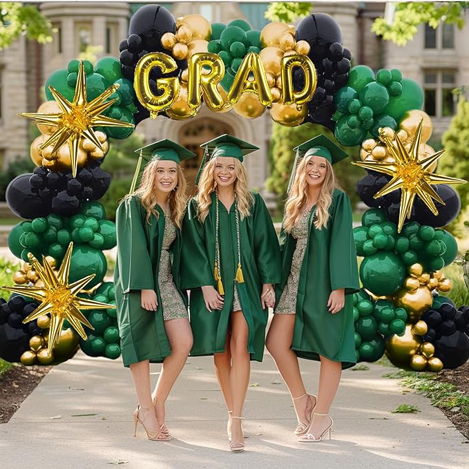 2026 Graduation Party Decorations Green Black Gold Balloons Garland Arch Kit 130pcs-Congrats Grad Golden Letter Balloons for 2026 Prom Party Supplies
