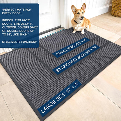 OLANLY Front Door Mat Indoor Outdoor Entrance, Waterproof Heavy Duty Doormat, Fade Resistant, Low Profile, Easy Clean Patio Porch Welcome Floor Mats for Entry, 47x32, Grey