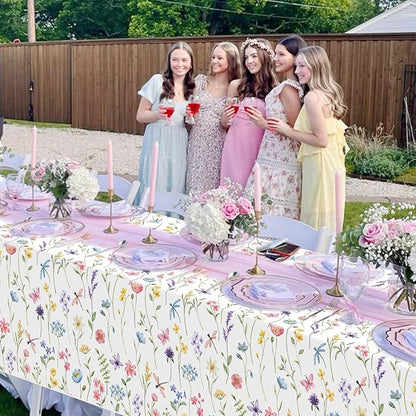 Homanu 6 Pack Wildflower Party Decorations Tablecloths, Large Size 54 X 108 Inch Rectangle Floral Tablecloth Plastic Table Cover for Birthday Party Baby Shower Decorations