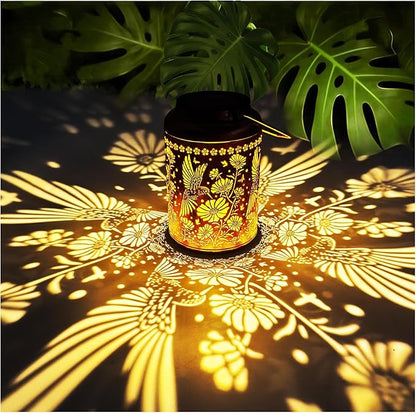 Merrytech Solar Lanterns Outdoor Waterproof,Hummingbird & Gesang Flower Lights,Metal Hanging Garden Decor Outside,Yard Art Decorations for Patio,Pathway,Gardening Birthday Gifts for Mom,Women,Grandma