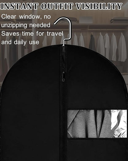 47-Inch Garment Bags for Hanging Clothes, Clear Window Dust-Proof Suit Bags for Suits Coats Dresses - Closet Storage & Travel Garment Covers (Black)