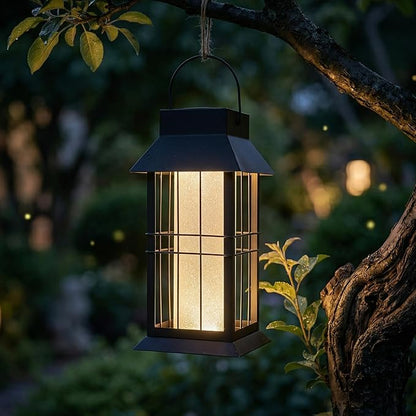 Solar Hanging Lantern Outdoor Waterproof,Black Heavy Duty Metal Solar Powered Hanging or Table Lamp for Patio, Garden, Yard, Porch - Decorative Warm White Lights