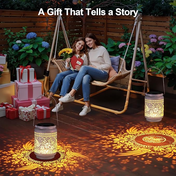KOOPER 2 Pack Solar Lanterns Outdoor Waterproof Mothers Day Gifts for Women Mom Grandma, Metal Sunflower Hanging Solar Lantern Outdoor, 2 Modes Outdoor Decoration for Yard, Patio, Garden, Porch