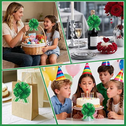 24pcs Green Pull Bow for Gift Basket Wrapping Xmas Gift Bows Adhesive Presents Wrap Ribbon Bow for Christmas Tree Ornament Wine Bottles Bouquet Flower Valentine's Day Party Decor (Green-G)
