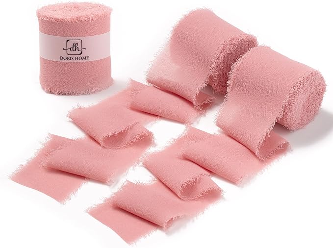 DORIS HOME Dusty Rose Chiffon Ribbon for Flower Bouquet, 2" x21Yd Fabric Ribbon for Gift Wrapping, Handmade Frayed Ribbon for Wedding, Chiffon Silk Ribbon for Christmas Decorations