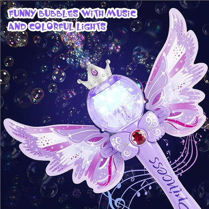 Princess Bubble Wands for Kids,Light Up & Musical Bubble Machine,Bubble Blower,Bubble Maker,Gift for 3 4 5 6 7 8 Year Old Girls,Outdoor Birthday Party Bubble Toy for Toddlers.(Light Purple)