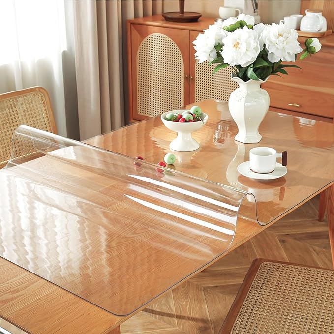 Clear Table Protector 24 x 36 Inch, 1.5mm Thick Plastic Table Cover, Waterproof PVC Clear Table Cover Protector, Desk Protector Mat, Writing Desk Pad for Desktop, Coffee & Dining Room Table