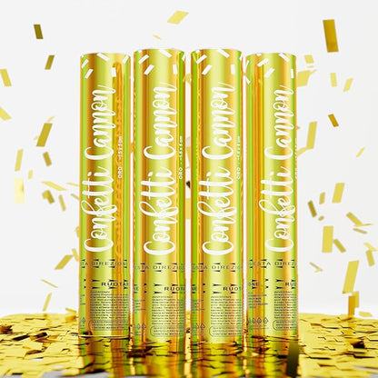 4 Pack Gold Confetti Cannon Poppers, Confetti Shooter, Party Popper for Celebration, Birthday, Graduation, New Year's Eve Party （Gold）