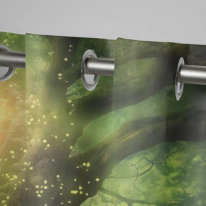 Fantasy Theme Waterproof Indoor/Outdoor Curtains,Forest Pattern,Privacy Weatherproof Grommet Outside Curtains for Porch, Pergola, Cabana,2 Panel,W54 x L96,Green