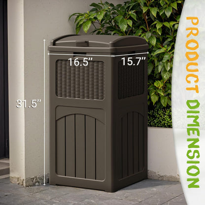 YESHOMY 33 Gallon Resin Outdoor Trash Can with Lid, Hideaway Waterproof Patio Garbage Bin, Brown