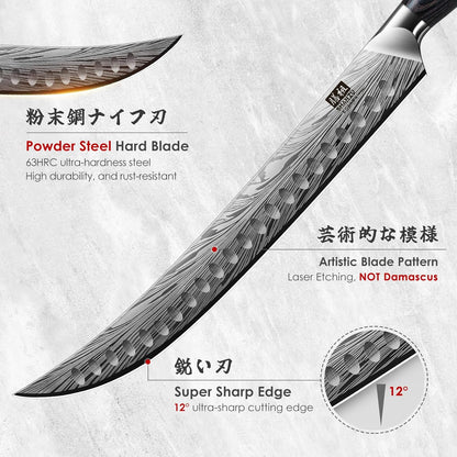 Shan ZU Butcher Knife in High Carbon Powder Steel, 12 Inch Brisket Knife for Meat Cutting, Carving and Slicing Knives with Ergonomic Pakkawood Handle