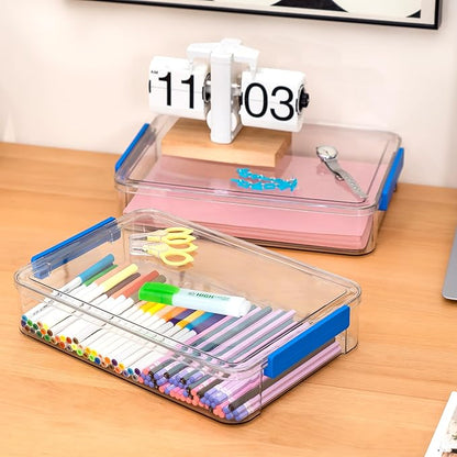 Citylife 6 Qt 9 x 13 Plastic Storage Bins with Lids and Latches, Portable Project Case for Drawers, Clear Stackable File Box for Organizing A4 Paper, Letters, Documents, Art Supplies, and Crafts