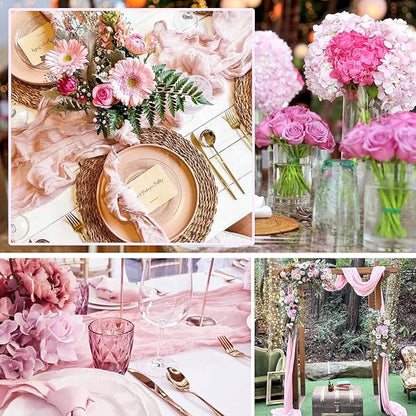 Pink Cheesecloth Table Runner 13.3FT Rustic Sheer Gauze Table Runners 157 Inch Boho Cheese Cloth Table Decorations for Wedding Party Spring Bridal Baby Shower Home Decor