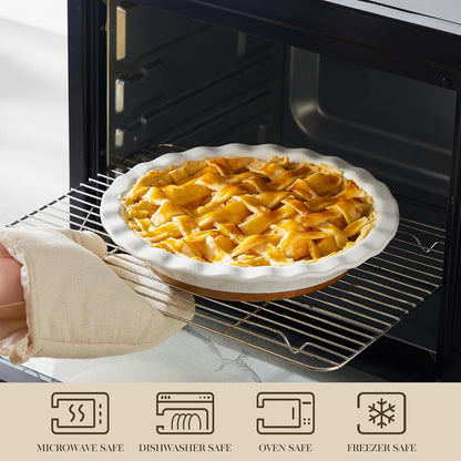 MALACASA Ceramic Pie Pan for Baking - 9 inch Pie Plate, Quiche Baking Dish