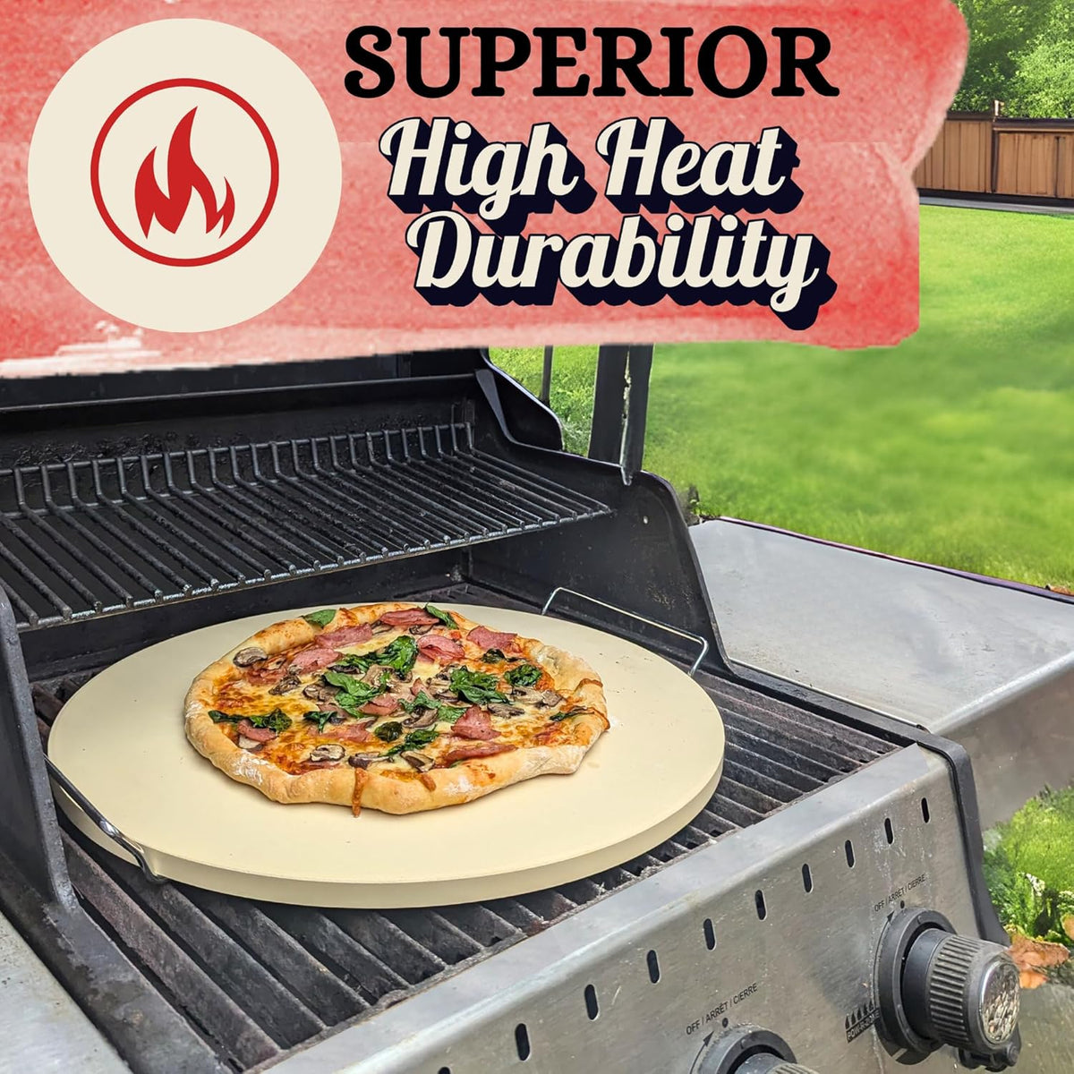16 inch Round Pizza Stone for Oven - Large Pizza Stone for Grill with Handles and Dough Tool - Round Baking Stone for Bread