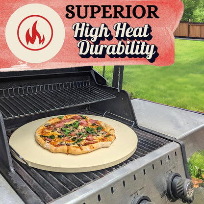 16 inch Round Pizza Stone for Oven - Large Pizza Stone for Grill with Handles and Dough Tool - Round Baking Stone for Bread