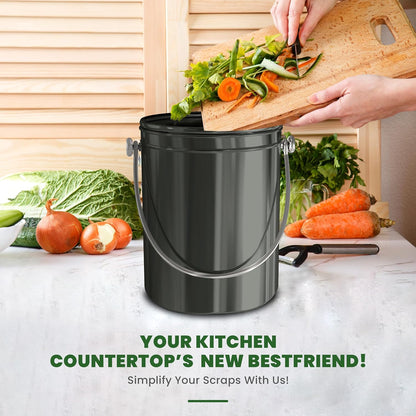 Utopia Kitchen Compost Bin for Kitchen Countertop, 1.3 Gallon Compost Bucket for Kitchen with Lid, Includes 1 Spare Charcoal Filter (Grey)
