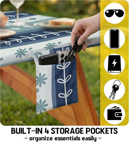 Picnic Table Cover with Bench Covers Waterproof Elastic Rectangle Furniture Fitted Tablecloth Table Cloth Glamping Camp Camper Camping Essentials Outdoor Road Trip Rv Car Travel Vacation Canping Gear
