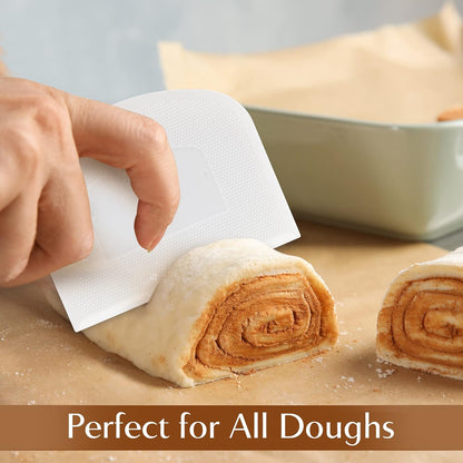 Plastic Bench Scraper for Baking - 2 White Bowl Scraper - Flexible Food Safe Dough Scraper Multipurpose Good Grip Curved and Flat Edge Dough Cutter