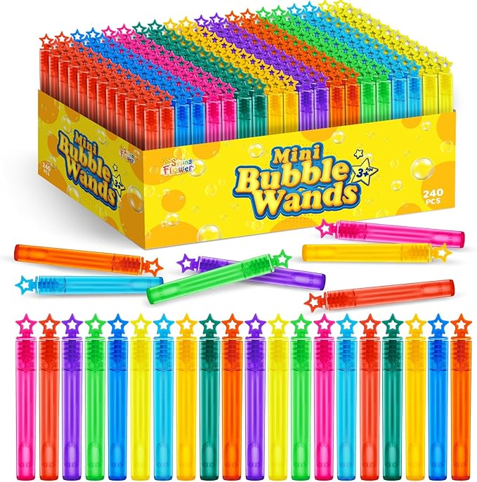 SpringFlower 240 Pieces Mini Bubble Wands, Party Favors Assortment Toys for Kids,Themed Birthday, Halloween, Goodie Bags, Carnival Prizes, Wedding, Bubble Maker Outdoor Gifts for Girls & Boys