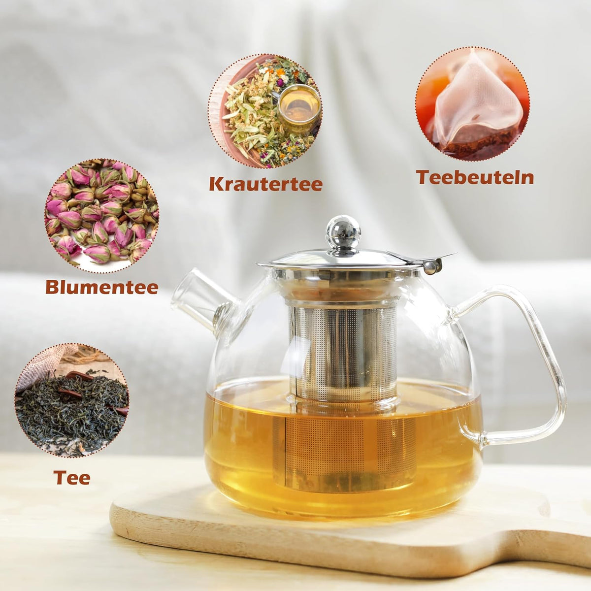 LIBWYS 1000ml(34oz) Glass Teapot, Teapot with Removable Infuser, Stovetop Safe Tea Pot made of Heat-resistant Borosilicate Glass, Blooming and Loose Leaf Tea Maker, Easy to Clean