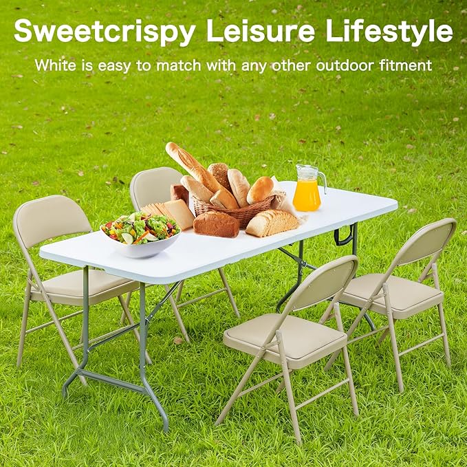 Sweetcrispy 4 FT Folding Picnic Table Easy to Fold and Store, Foldable Table for Camping Picnic Dining Party Kitchen Outdoor Indoor with Carrying Handle