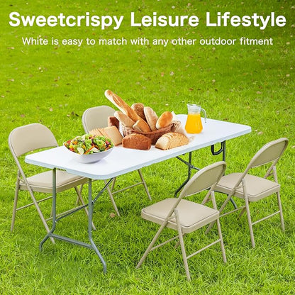 Sweetcrispy 4 FT Folding Picnic Table Easy to Fold and Store, Foldable Table for Camping Picnic Dining Party Kitchen Outdoor Indoor with Carrying Handle
