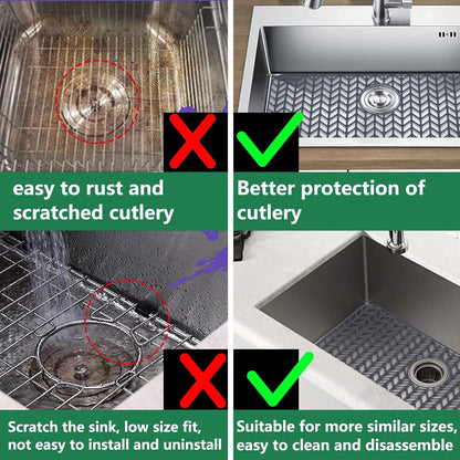 GUUKIN Sink Protectors for Kitchen Sink - 28.4"x 15.2" Silicone Kitchen Sink Mat Grid for Bottom of Farmhouse Stainless Steel Porcelain Sink with Rear Drain（Grey）, 2815B