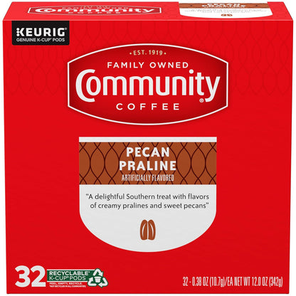 Community Coffee Pecan Praline Flavored, Medium-Dark Roast, Single-Serve Keurig K-Cup Pods, 32 Count (Pack of 4)
