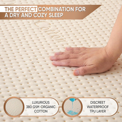 Luxury Waterproof Organic Mattress Protector Twin XL - Organic Cotton Breathable Mattress Pad Cover - New 380 GSM Comfort - Deep Pocket - Jersey Cotton Skirt - Fitted Comfort