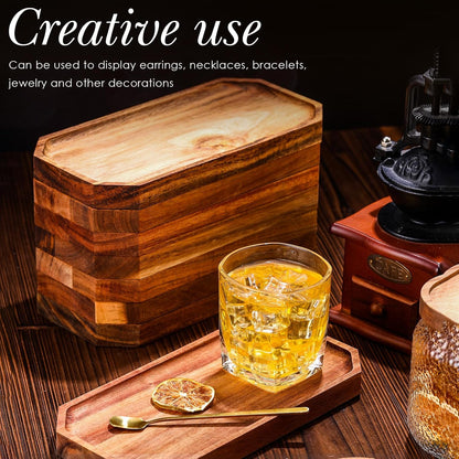 Dandat 12 Pack Wooden Serving Platter Bulk Acacia Wood Platters 10 x 5 Inch Rustic Serving Tray Rectangular Charcuterie Board Cheese Plate for Home