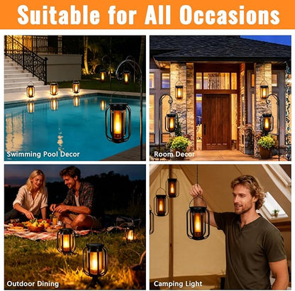 Solar Lanterns Outdoor Lights, 2 Pack Hanging Lantern with Flickering Flame, Hanging Lantern Decorative for Outside,Solar Powered Lanterns for Yard Patio Path Tree Garden Decor
