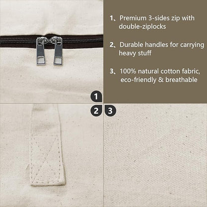 AMJ Set of 2, Storage Bags with 3-Side Zip Open & Handles, House Move or Winter Garment Storage in Wardrobe, Beige