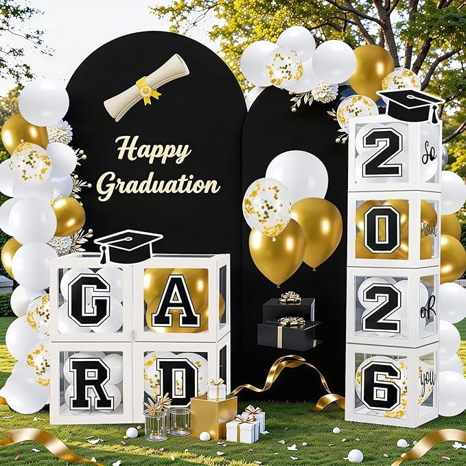 Graduation Decorations 2026 Graduation Party Decorations Set of 4 Boxes with 129pcs Balloons Arch Garland Kit Party Supplies for Any Grades White