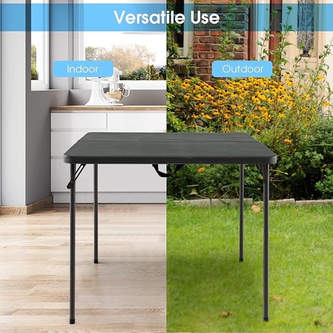 Goplus 34" Square Folding Card Table, Portable Plastic Utility Folding Tables with Collapsible Legs & Carrying Handle, Indoor Outdoor for Picnic, Party, Dining, Camping, BBQ, Grey