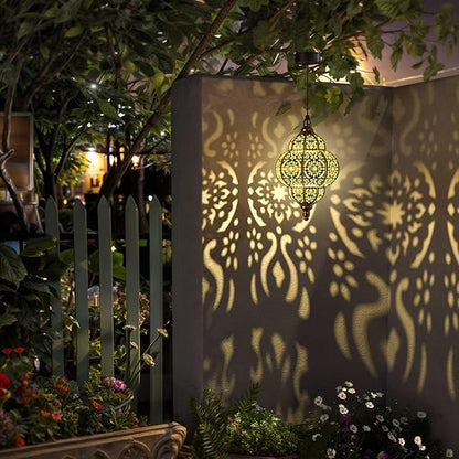 Hapjoy Hanging Solar Lights Outdoor Garden Decor Solar Lantern Waterproof Plastic Moroccan Outdoor Decorations for Patio Pathway Yard Backyard Garden Decorative (2 Pack, Bronze)