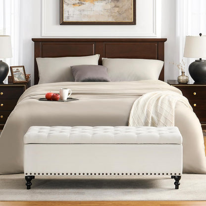 Storage Ottoman 50.2 Inches Upholstered Fabric Storage Ottoman Bench，Button Tufted Ottoman with Storage for Living Room，Bedroom End of Bed Bench Withstands 304lbs