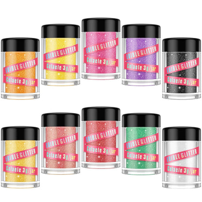 Edible Glitter for Cakes Drinks Luster Dust Set - Colaele 10 Colors Shimmering Disco Glitter Food Grade Metallic Food Coloring Powder Sprinkling for