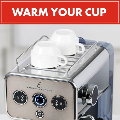 Emeril Lagasse Semi-Automatic 15-Bar Pro Espresso Machine with Milk Frother Steam Wand, Stainless Steel Finish, Double Shot