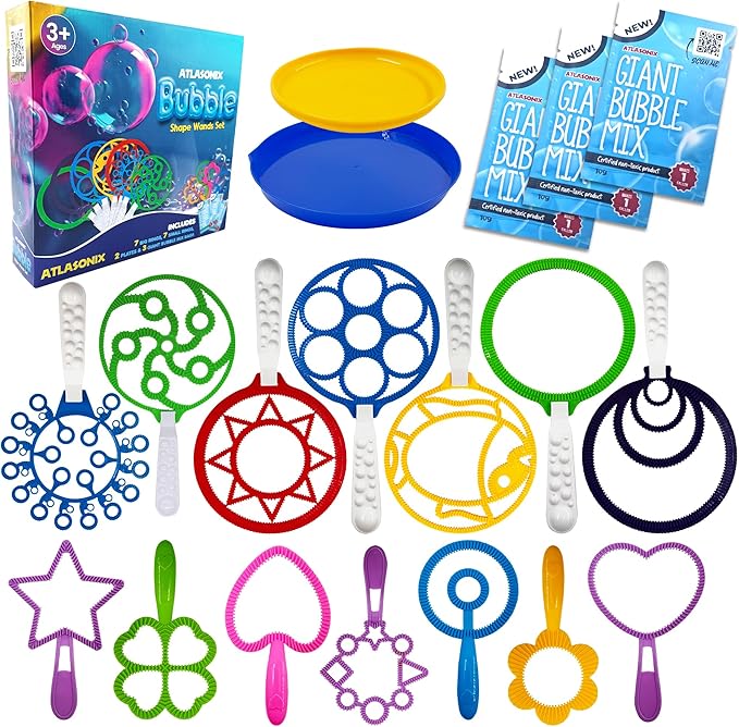 Bubble Wands for Kids | Giant Bubble Wand | Bubbles for Kids | 19,11 Large Bubbles Rings Blowing Set for Big Bubbles Includes 3 Original Mix Kit