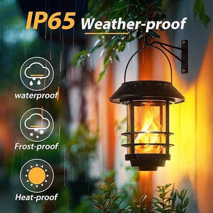 Otdair Solar Lanterns Outdoor Waterproof, 4 Pack Flickering Flames Wall Garden Decor with Glass Shade, Hanging Solar Lights Wall Mount Decorations for Halloween, Front Porch, Patio, Yard.