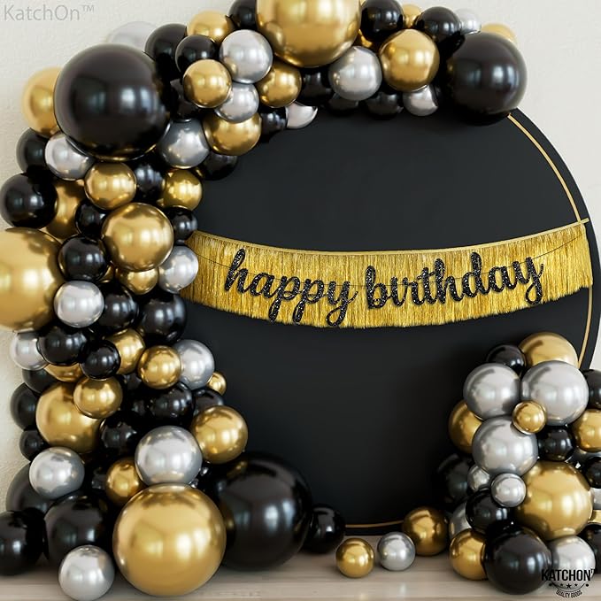 KatchOn, Gold & Black Graduation Balloon Arch Kit 2026 - Pack of 85 | Graduation Fringe, Graduation Backdrop for 2026 Graduation Decorations | Graduation Party Decorations, Grad Party Decorations 2026