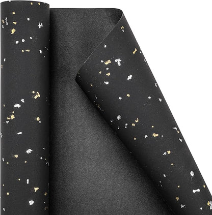 MAYPLUSS Wrapping Paper Roll - 17in x 16.5Ft - Luxury Thick Black Gold Foil Flakes Marvelous Satin Texture Matte Gift Wrap Paper for Birthdays, Anniversaries, Christmas, Father's Day