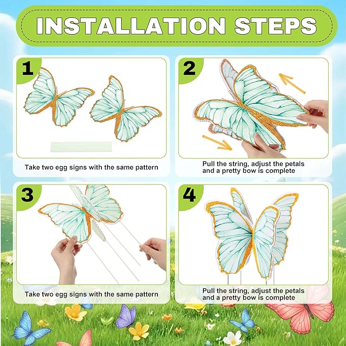 5 Pcs Giant Butterfly Garden Stakes Decorations, 3D Glitter Butterfly Yard Signs Spring Lawn Outdoor Decorative for Purple Tea Party Graduation Fairy Birthday Wedding Baby Shower Patio Decor