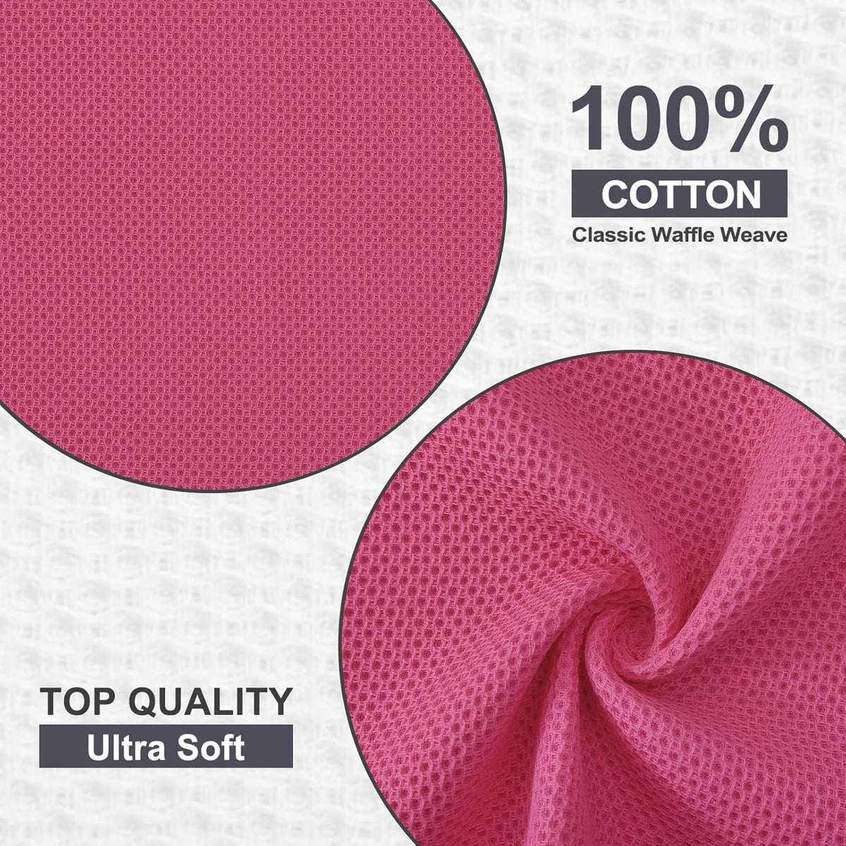 Kitinjoy 100% Cotton Kitchen Dish Cloths, 6 Pack Waffle Weave Ultra Soft Absorbent Dish Towels for Drying Dishes Quick Drying Kitchen Towels Dish Rags, 12 X 12 Inches, Hot Pink