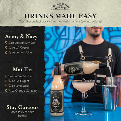 Liquid Alchemist Orgeat Syrup for Cocktails | Real Ingredients Make Our Almond Orgeat Syrup for Drinks the Perfect Mai Tai Mix | Small Batch, Non-GMO &amp; Vegan | 12.7 oz Drink Mixer, Pack of 1